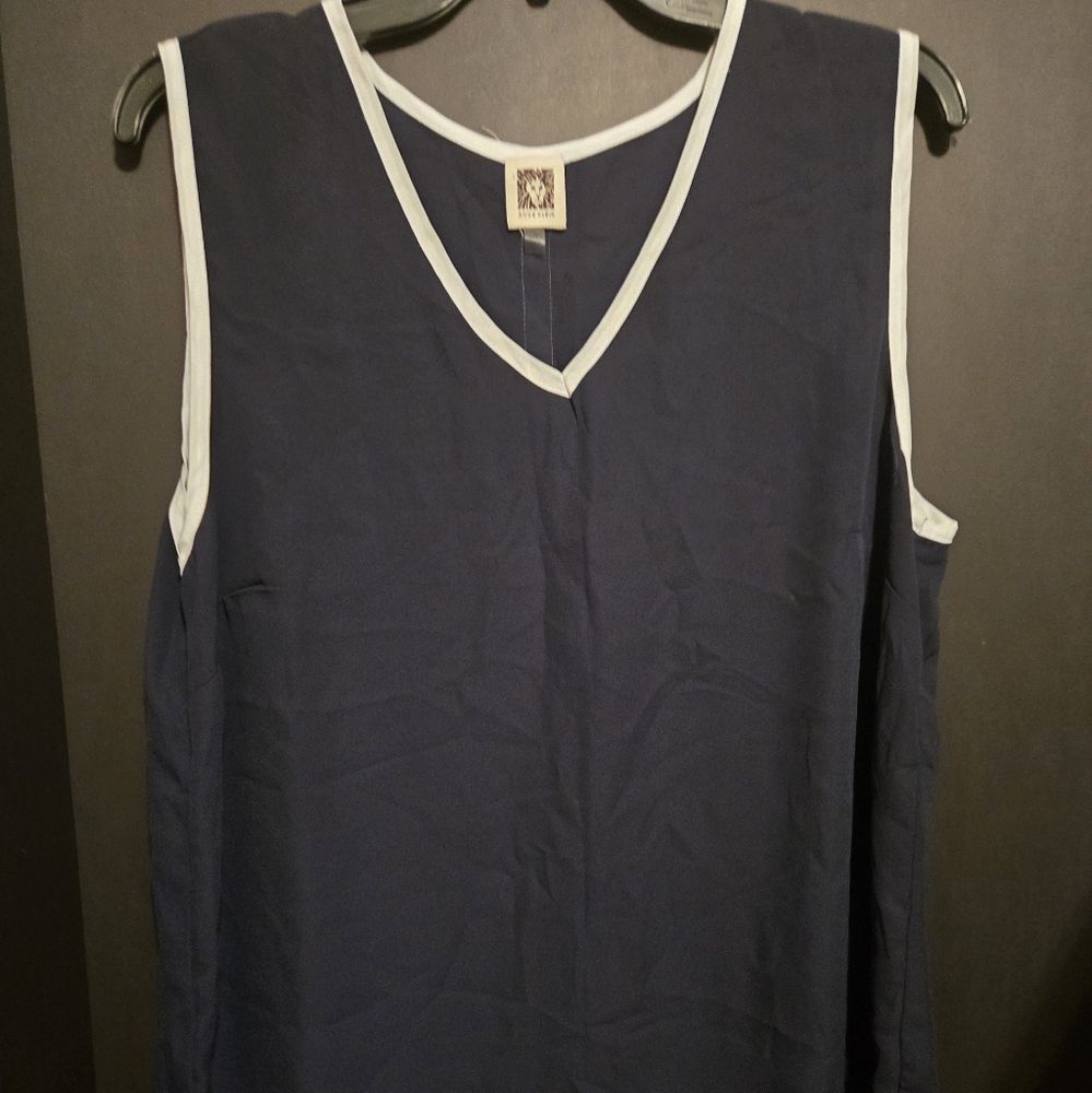 Anne Klein Navy and White Sleeveless Tee